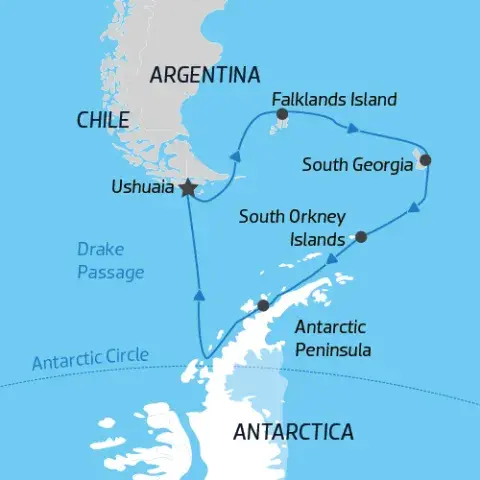 Map of Falklands, South Georgia & Antarctica voyage on the Hondius) 